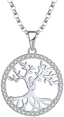 JO WISDOM Women Necklace,925 Sterling Silver Tree of Life Pendant Necklace with 3A Cubic Zirconia Jewelry for Women