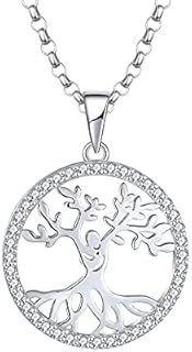 JO WISDOM Women Necklace,925 Sterling Silver Tree of Life Pendant Necklace with 3A Cubic Zirconia Jewelry for Women