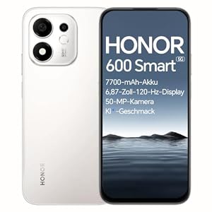 HONOR 600 Smart 5G Smartphone, 4+256GB, 7700mAh Akku, 6,87 Zoll 120Hz Display, Snapdragon 4 Gen 2 Pro+, AI Taste, 50MP Kamera, Dual Stereo Lautsprecher, 2,5m Fallfestigkeit, IP64 wasserresistent