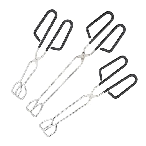 Relaxdays Pince de Barbecue, Lot de 3, poignée revêtue, Pinces à Ciseaux, BBQ, Cuisine, 24, 29 et 33 cm, argenté/Noir