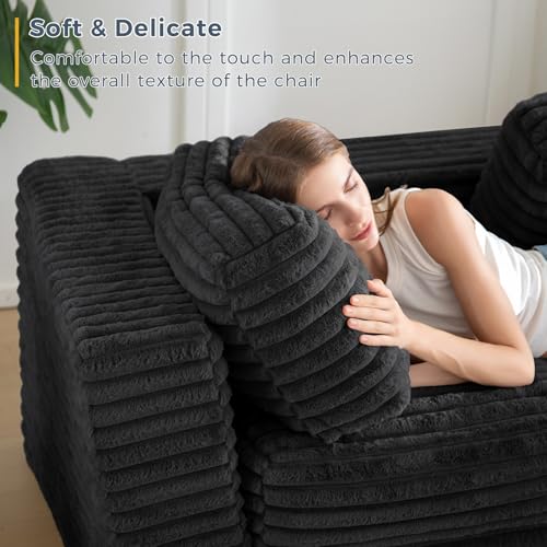 MAXYOYO Bean Bag Chair, Two-seat Bean Bag Sofa with Pillows and Armrests for Adults, Upholstered Loveseat Floor Sofa Couch Fluffy Chair Bean Bag Couch for Bedroom Living Room, Black - Image 6