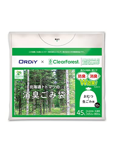 Ordi x Este HKD-45-10 Co-Developed Deodorizing Garbage Bags, 1.1 gal (45 L), Translucent, 10 Pieces, Set of 1, For Diapers, Garbage Bags, Clear Forest