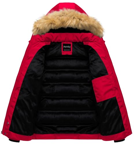 Pursky Men's Puffer Jacket Waterproof Winter Bubble Coats Ski Parka Fur Hooded3