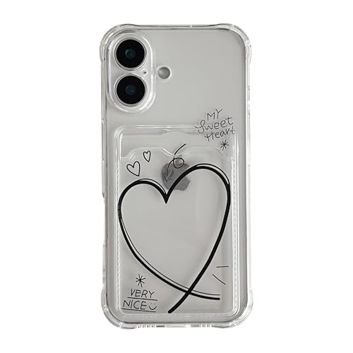 Étui de téléphone souple transparent iPhone 17 Pro avec porte-cartes cœur