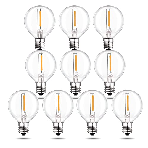 RCVEHO G40 LED Bulbs Outdoor, 10 Pack (230V Powered) Warm White 2700K G40 Bulbs, Shatterproof Energy Saving 0.6W LED Bulb for Outdoor String Lights Mains Powered (NOT for Solar Lights)