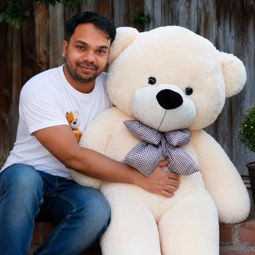 Image of 5 Feet Cream Teddy Bear Original 20mm Dull Cream Fur (60 Inches) Giant Soft Plush Toy | Premium Stuffed Teddy Bear for Kids, Girls, Boys & Loved Ones | Birthday, Anniversary, Valentine