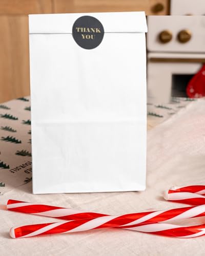 ENJOYLEX 100 Pcs White Treat Paper Bags with 100 Stickers 5.1"x3.1"x9.4" Small Party Gift Bag Snack Bag without Handle (13cm×8cm×24cm)