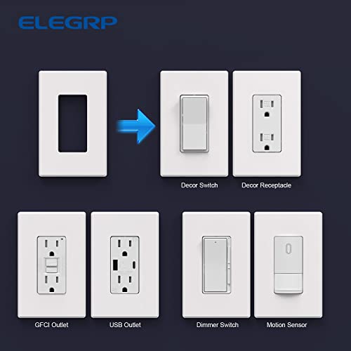 Image of ELEGRP 1-Gang Screwless Decorative Wall Plates, Mid-Size Unbreakable Thermoplastic Faceplate Cover for Decorator Receptacle Outlet Switch, UL Listed (20 Pack, Matte White)