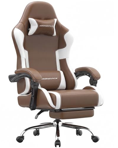 Image of Dowinx Ergonomic Gaming Chair with Footrest & Massage Lumbar, 2D-Linkage Armrests for Computer Chair 330lbs with Headrest Pillow for Office, Home, Streaming and Long Gaming Sessions, Fabric Brown