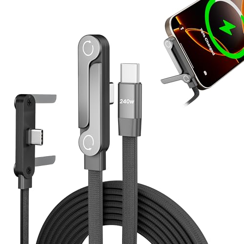 240W USB C to USB C Cable with Built-in Phone Stand, 4.9FT Sidewa...