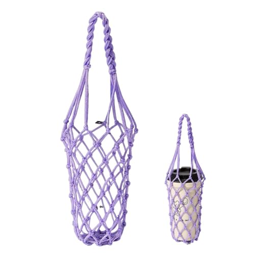 Quesuc 1 Pièce Sac Isotherme Biberon Housse De Bouteille Housse De Tasse À Café Manchon Tressé Isolant Filet Portable Avec Poignée Pour Bouteilles, Gobelet Plastique, Verre Violet Clair