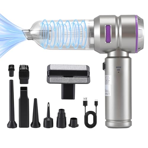 ZYMY Handheld Vacuum Cleaner, 4-in-1 Portable Car Vacuum Cleaner Cordless Powerful, 16KPa Strong Suction, 3 Speeds, Brushless Motor, Mini Car Hoover for Office/Home/Pet Hair - Silver