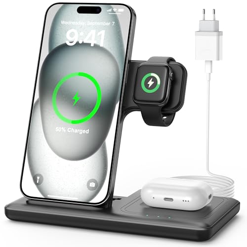 Caricatore Wireless Caricabatterie Magnetico - 3 in 1 Ricarica Base Senza Fili Stazione 15W Replacement for iPhone 16 15...