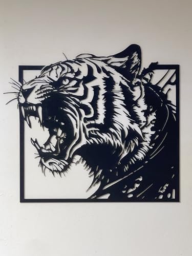Tableau tigre art moderne en bois noir haut de gamme Boutdebois 35x39 cm