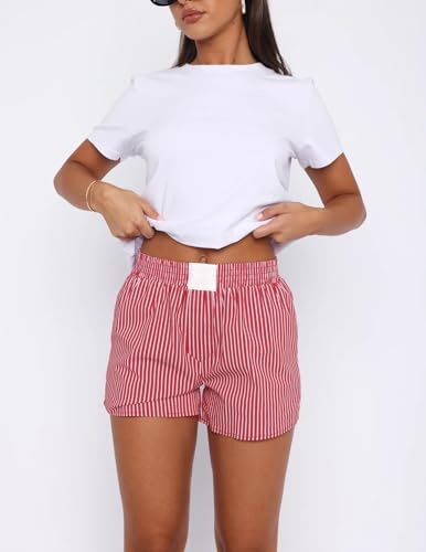 Image of Y2k Plaid Shorts Cute Baggy Ginghem Boxer Shorts for Women Checked Lounge Pajama Bottom Preppy Sleep Pj Shorts