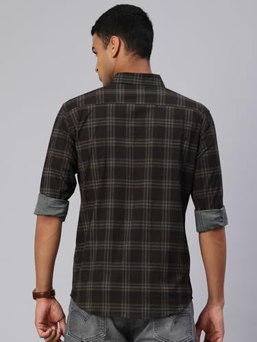 Image of Majestic Man Comfort Slim Fit Cotton Blend Checked Casual Shirt