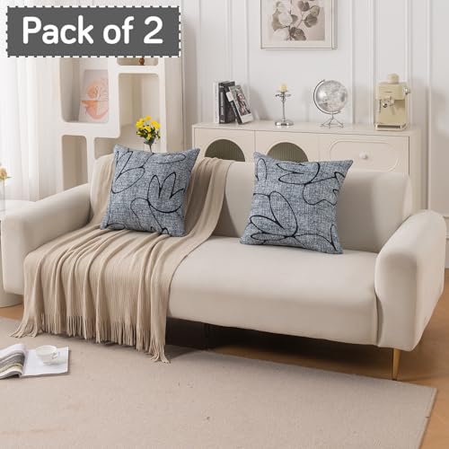 Image of HOKIPO 'Elira Series' Printed Quilted Cushion Cover for Sofa 22x22 Inches, Set of 2, Intense Grey Abstract Floral (AR-6232-C2*2)
