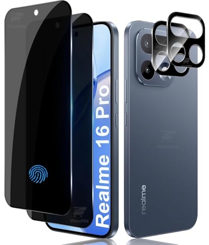 Image of [2+2 Pack - Privacy Tempered Glass Compatible with Realme 16 Pro (5G) [FingerPrint Unlock] with 3D Camera Glass Protector Screen Guard Protector | 9H Hardness | Case Friendly | Anti-Spy - Installation Kit