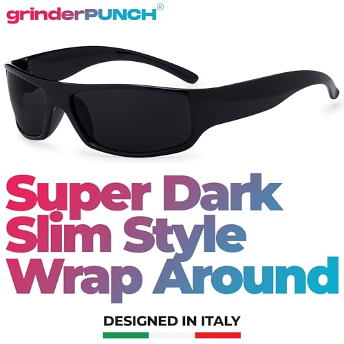 grinderPUNCH Mens Black Super Dark Sunglasses - Slim Wrap Around Gangster Style4