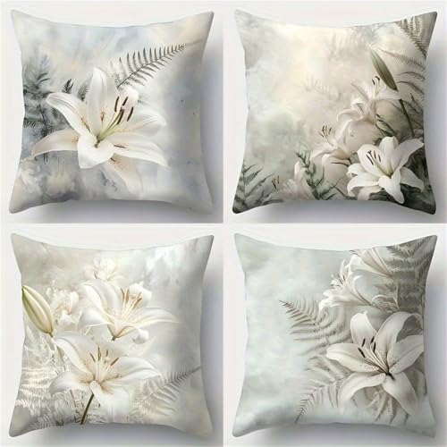 Housse de coussin en lin de qualité supérieure moderne lys blanc