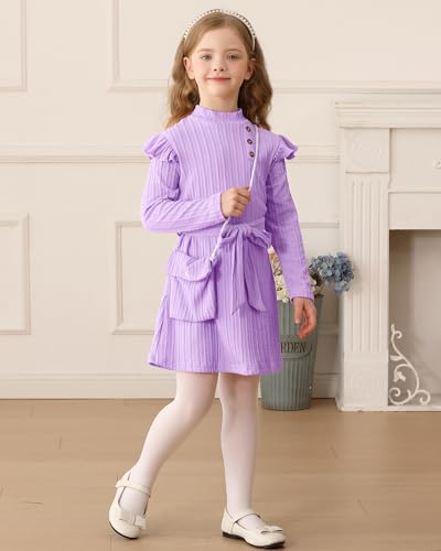 Girls Dresses Toddler Fall Knit Long Sleeve Dress Ruffle Solid Casual Playwear Winter Little Girls Clothes2