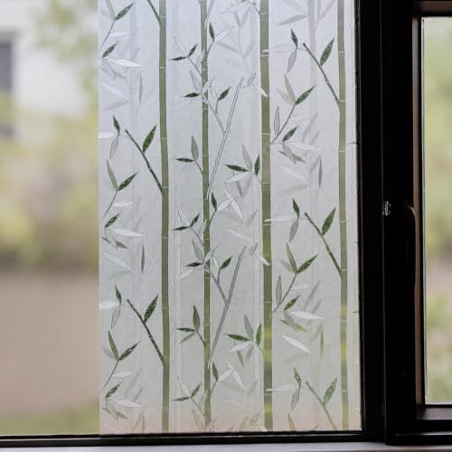 Image of CVANU Bamboo Frosted Privacy Window Film, Self Adhesive Waterproof Vinyl Sticker for Glass Doors, Windows, Bathroom & Office Use (24 x 84 Inch)