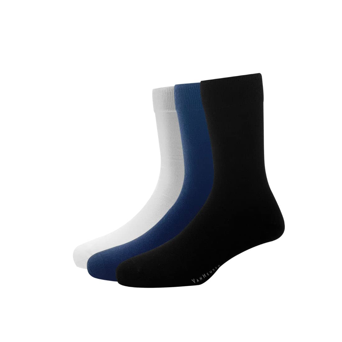 Van Heusen Mens Cotton Full Length Socks (Pack of 3) White, Navy, Black
