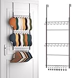 HapiRm Over Door Hat Rack - 3 Tier Wall Mounted Hat Organizer with 16 Hooks and 10 Movable Clips, Cap Hanger Storage up to 26 Caps for Door, Bedroom, Closet USPTO Patent Pending