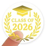100 x Class of 2026 Gold Foil Stickers, Graduation Foil Envelope Seals, Clear Envelope Sealing Stickers, High School Grad Candy Favors for Guest, 1.5 inch, Pack of 100 (Gold Foil)