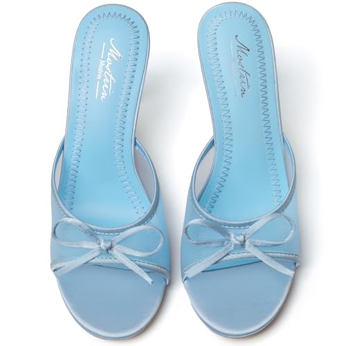 Image of Mostrin Kitten Heels for Women Round Toe Heels With Bow Vintage Mules Sexy Slip on Stiletto Backless Sandals for Party Daily