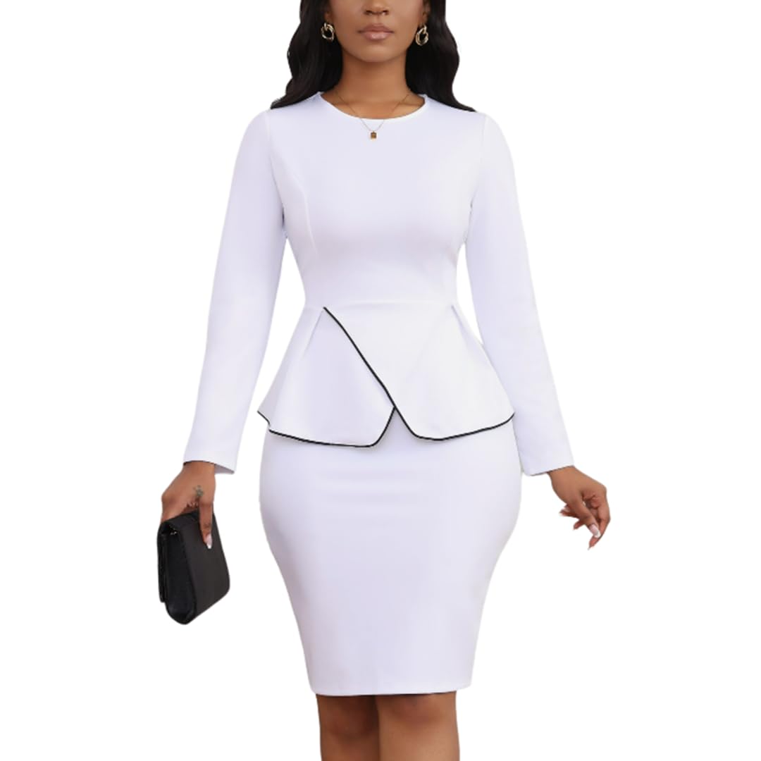 Womens Piece Suit Skirt Set Peplum Long Sleeve Church