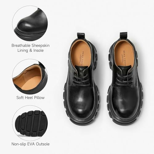 Image of BEAU TODAY Platform Oxfords for Women, Leather Chunky Drees Shoes