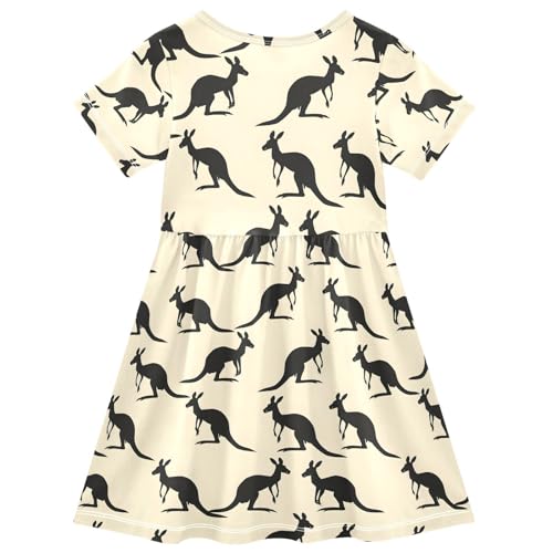 ALAZA Kangaroo Silhouette Funny Toddler Girls Dress Short Sleeve A-line Dress 2-8 Years2