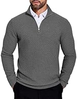 Fabric Features: This men's quarter-zip jumper is crafted from a soft, skin-friendly, and elastic fabric that feels gentle and comfortable to the touch, providing exceptional comfort and warmth in cold weather Classic Design: This men's stand-up coll...