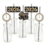 New Year's Eve - Gold Paper Straw Decor - 2018 New Years Eve Party Striped Decorative Straws - Set of 24