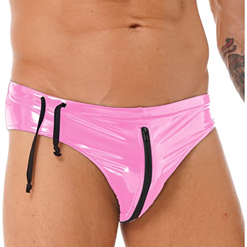 Mens Metallic Thongs Sissy Bulge Pouch Panties Low Rise Zipper Briefs Boxers Shorts Underwear2