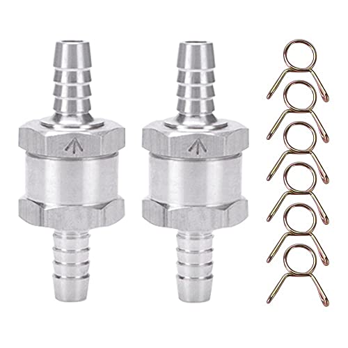 VooGenzek 2 Pièces Clapet Anti-Retour, 8mm D'aluminium Carburant Non Retour Clapet Anti-Retour, avec 6 clips à ressort, pour Essence Diesel Carburateur...