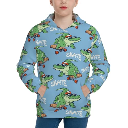 Cartoon Crocodile Skateboard 1 Kids Pullover Hoodies Boys Sweatshirts Girls Athletic Clothes with Pocket