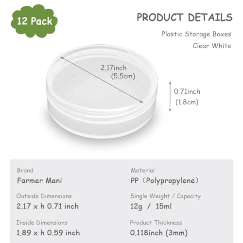 Image of 12 Pieces Mini Plastic Round Containers (0.5 oz) 2.17 x H0.71 Inch, Plastic Round Storage Jars for Collecting Small Items, Beads, Jewelry, Game Pieces, Crafts