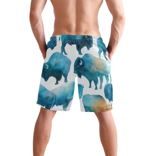 Men's Swim Trunks Quick Dry Swimming Shorts with Pocket Abstract Bison Pattern Print Design Swimsuit Trunks2