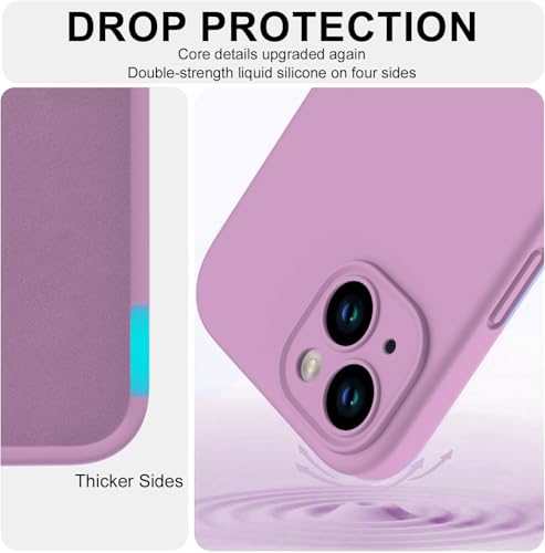 Image of DIZORO Compatible with iPhone 15 Plus Camera Protection Case 6.7, Slim Liquid Silicone 3 Layers Full Covered Soft Gel Rubber Phone Case Protective Cover 6.7 Inch - Lilac.
