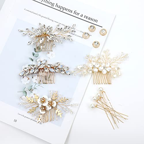 Insowni 36 Pack Gold Flower Bridal Wedding Crystal Hair Side Combs+U-Shaped Pearl Hair Pins+Spiral Twist Rhinestone Hair Clips Barrettes Prom Headpieces Formal Hair Pieces Accessories For Brides Bridesmaids Women Girls #TOP7