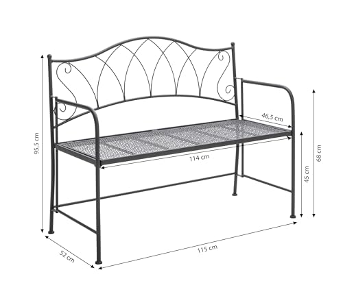 Dehner Klappbank Luca, 2-Sitzer, ca. 115 x 52 x 95.5 cm, Metall, pulverbeschichtet, dunkelgrau