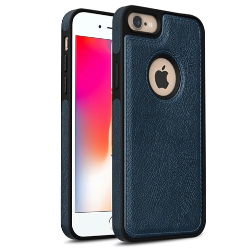 Image of Leather Case for Apple iPhone 7 / iPhone 8 Premium Protective Stylish Slim Cover with Shockproof Raised Edges Blue