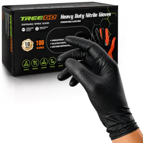 TREEGO 10 Mil Heavy Duty Black Nitrile Mechanic...
