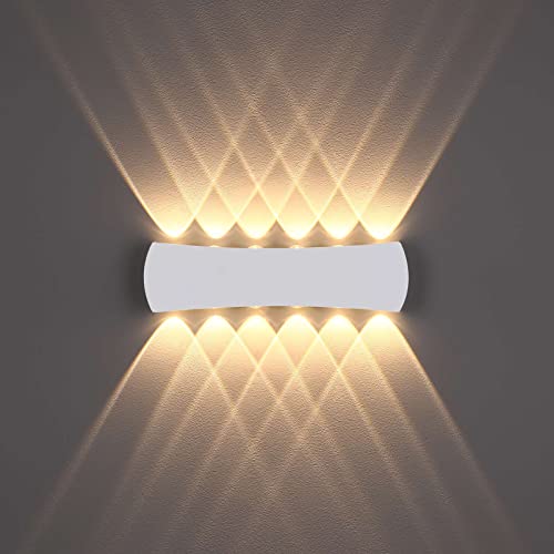 Hommdiy Aplique Pared Interior 12w Apliques Pared Exterior Material de Aluminio Moderno Lampara de Pared LED IP65 Impermeable 3000k Luz Blanca CáLida de para Salón, Dormitorio, Escalera (Blanco) Cover