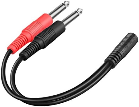 TNP 3.5mm TRS to 2 Dual 1/4 Inch TS Stereo Audio Breakout Cable Adapter - 3.5mm 1/8" Female to 1/4" 6.35mm Mono TS Male Headphone Jack Plug Y Splitter Cable Combiner Connector Wire Cord 20cm/8inch