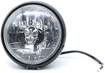 Motorcycle High/Low Beam Retro Vintage Skull Light Bulb Side Mount Headlight For Harley Dyna Honda Old School Chopper (Black)