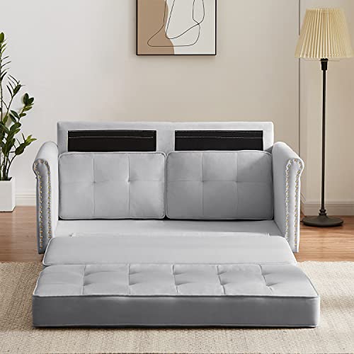 Antetek Loveseat Sleeper Sofa Bed, Modern Velvet Fabric Upholstered Futon Sofa Couch, Twin Floor Gaming Sofa, 54-Inch Small Love Seat, Foldable Lazy Recliner Sofa For Living Room Apartment, Grey #TOP3