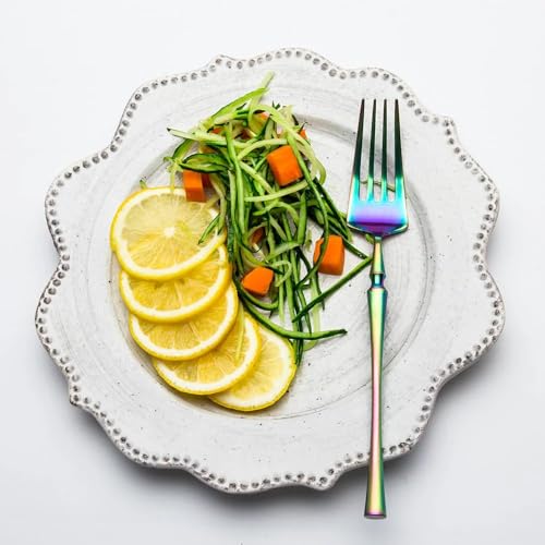 Image of Stainless Steel Flatware Set, Premium Cutlery Tableware Service Include Fork Set, Eating Utensil Sets with Steak, Mirror Polished, Dishwasher Safe (6 Pcs Small Fork, Rainbow)